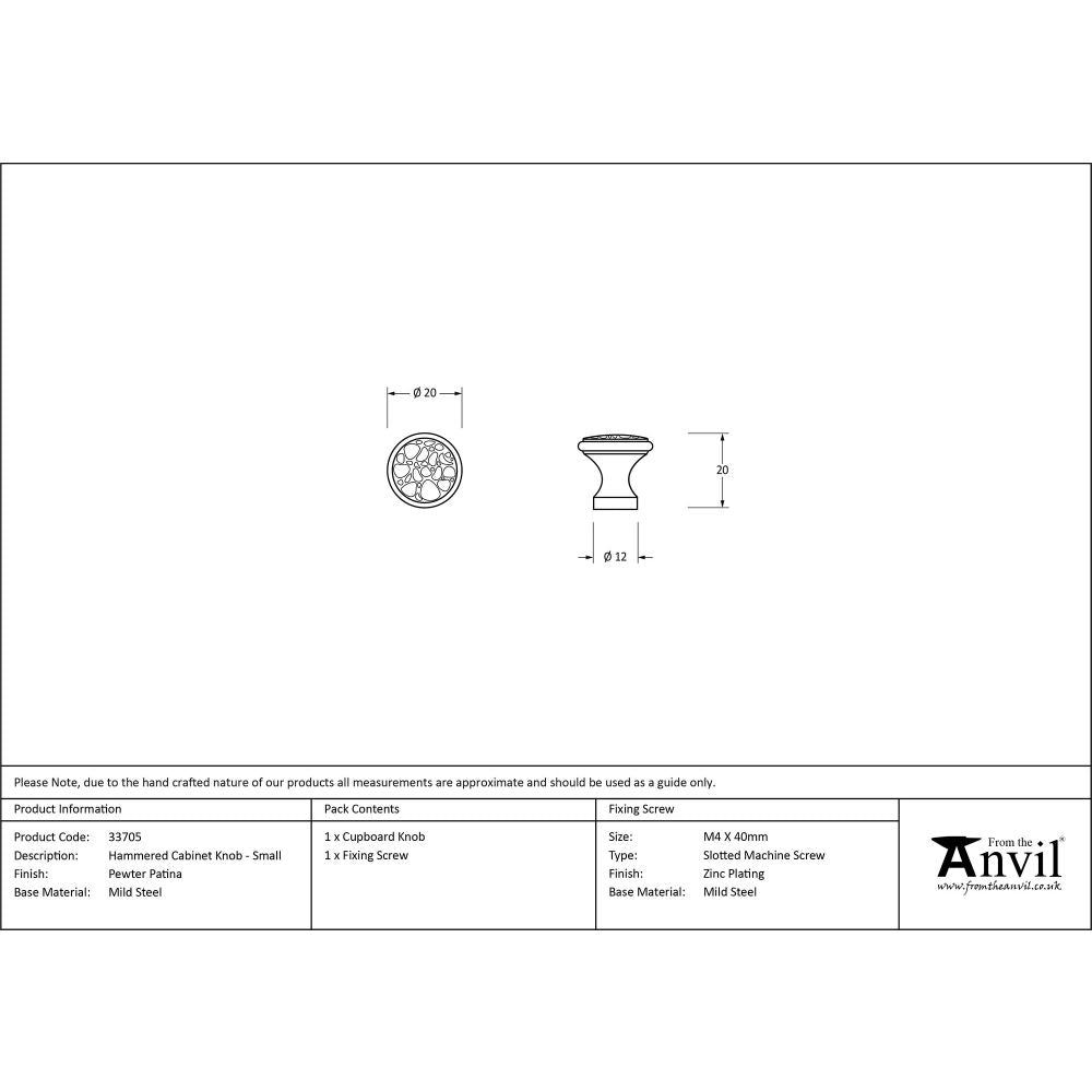 This is an image showing From The Anvil - Pewter Hammered Cabinet Knob - Small available from trade door handles, quick delivery and discounted prices