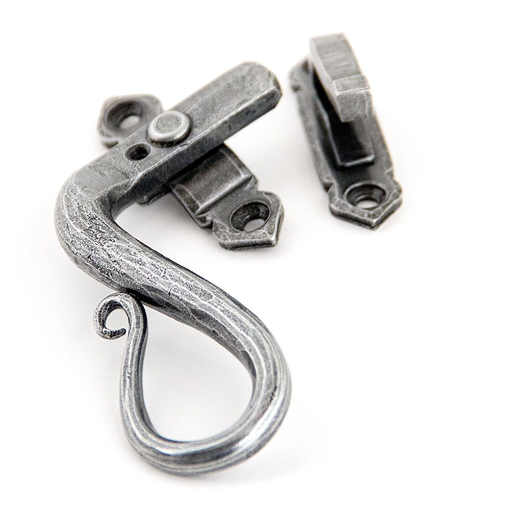This is an image showing From The Anvil - Pewter Locking Shepherd's Crook Fastener - LH available from trade door handles, quick delivery and discounted prices