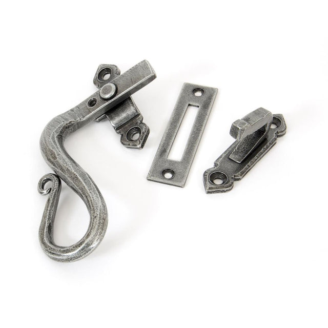 This is an image showing From The Anvil - Pewter Locking Shepherd's Crook Fastener - LH available from trade door handles, quick delivery and discounted prices