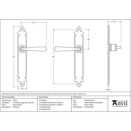 This is an image showing From The Anvil - Pewter Cromwell Lever Latch Set available from trade door handles, quick delivery and discounted prices