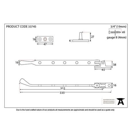 This is an image showing From The Anvil - Black 12" Cast Peardrop Stay available from trade door handles, quick delivery and discounted prices