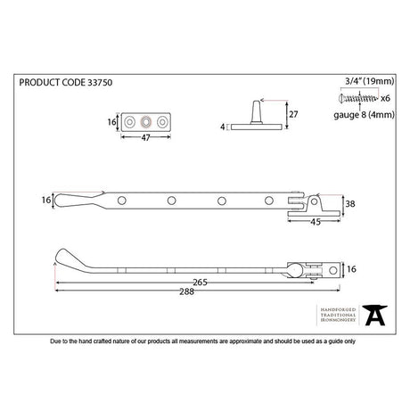 This is an image showing From The Anvil - Polished Brass 10" Peardrop Stay available from trade door handles, quick delivery and discounted prices