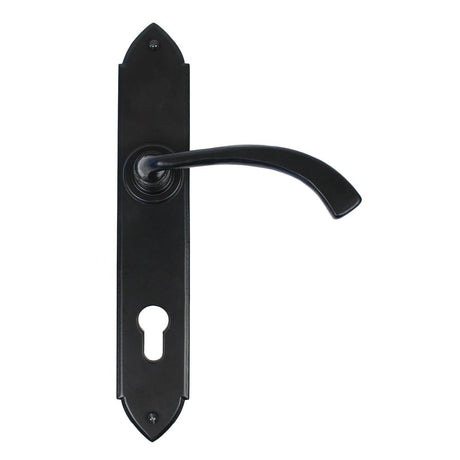 This is an image showing From The Anvil - Black Gothic Curved Lever Espag. Lock Set available from trade door handles, quick delivery and discounted prices