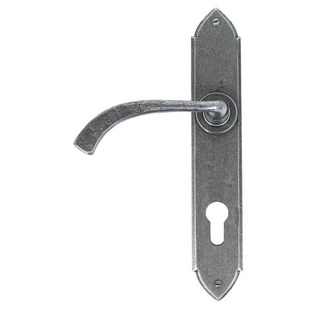 This is an image showing From The Anvil - Pewter Gothic Curved Lever Espag. Lock Set available from trade door handles, quick delivery and discounted prices