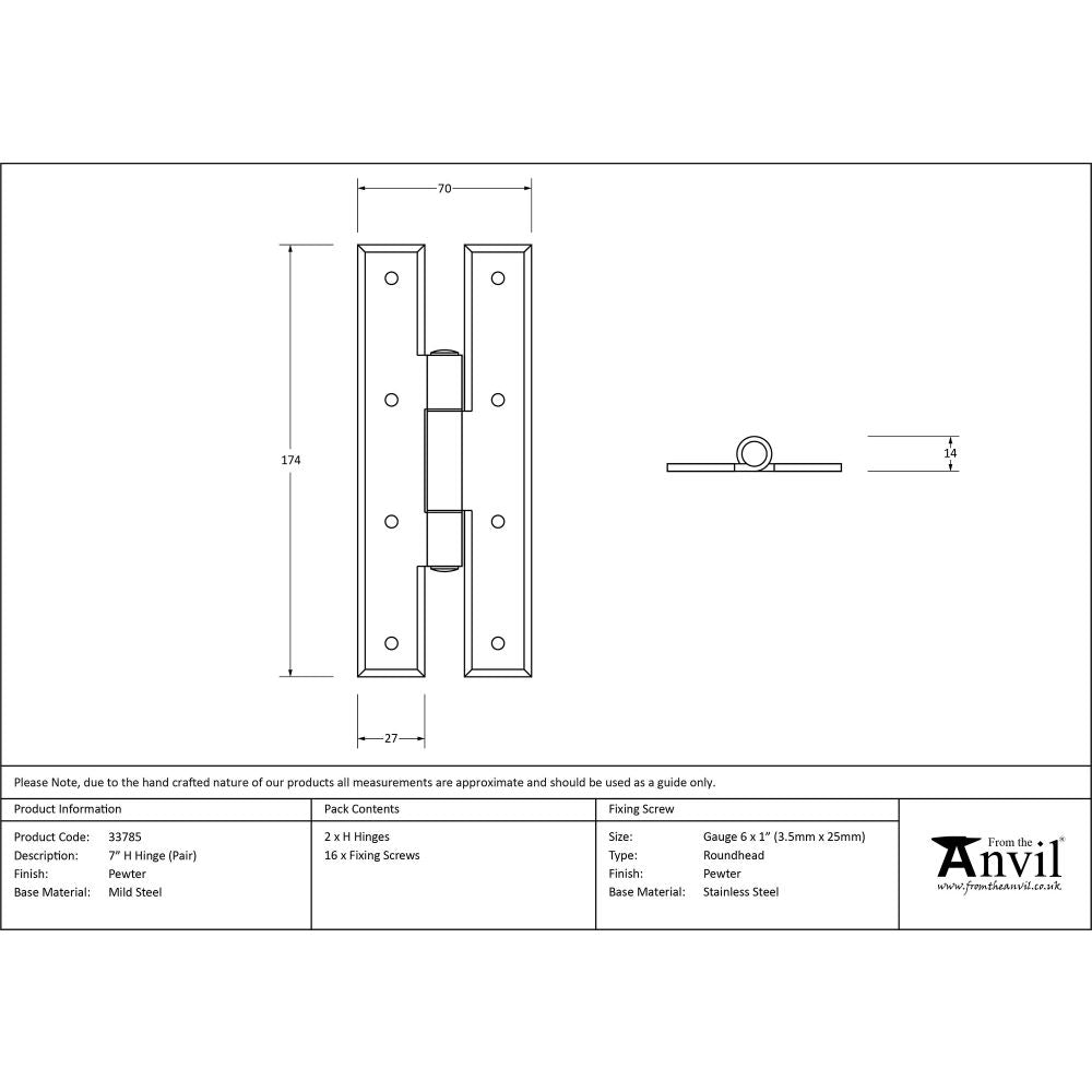 This is an image showing From The Anvil - Pewter 7" H Hinge (pair) available from trade door handles, quick delivery and discounted prices