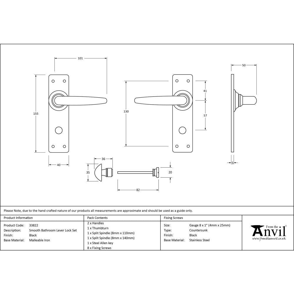 This is an image showing From The Anvil - Black Smooth Lever Bathroom Set available from trade door handles, quick delivery and discounted prices