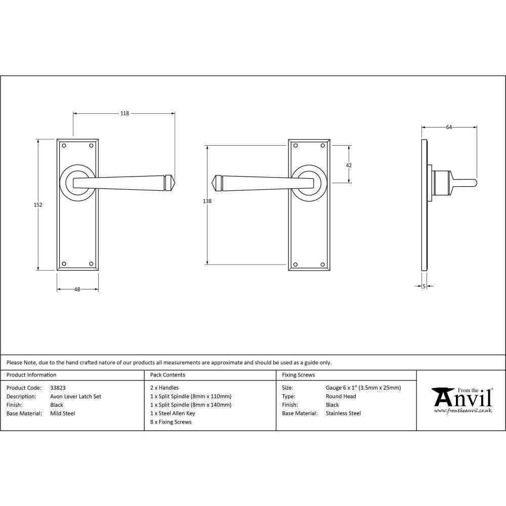 This is an image showing From The Anvil - Black Avon Lever Latch Set available from trade door handles, quick delivery and discounted prices