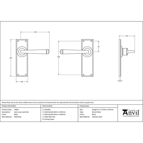 This is an image showing From The Anvil - Black Avon Lever Latch Set available from trade door handles, quick delivery and discounted prices