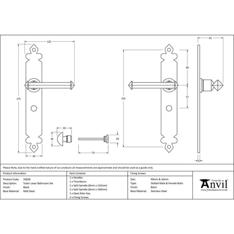 This is an image showing From The Anvil - Black Tudor Lever Bathroom Set available from trade door handles, quick delivery and discounted prices