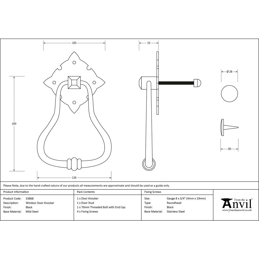 This is an image showing From The Anvil - Black Windsor Door Knocker available from trade door handles, quick delivery and discounted prices