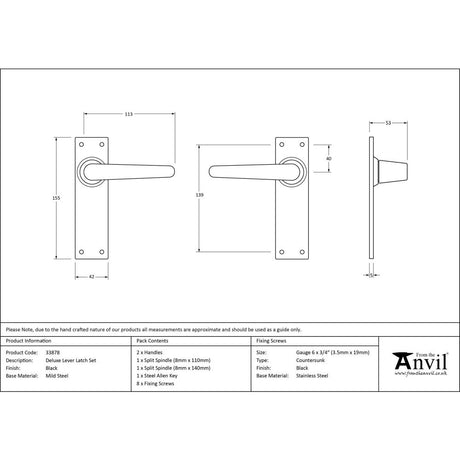 This is an image showing From The Anvil - Black Deluxe Lever Latch Set available from trade door handles, quick delivery and discounted prices