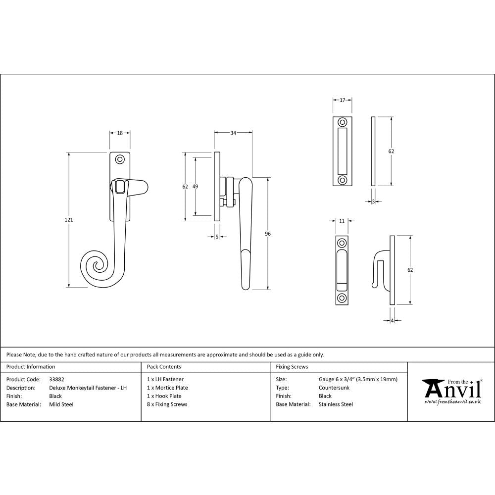 This is an image showing From The Anvil - Black Locking Deluxe Monkeytail Fastener - LH available from trade door handles, quick delivery and discounted prices