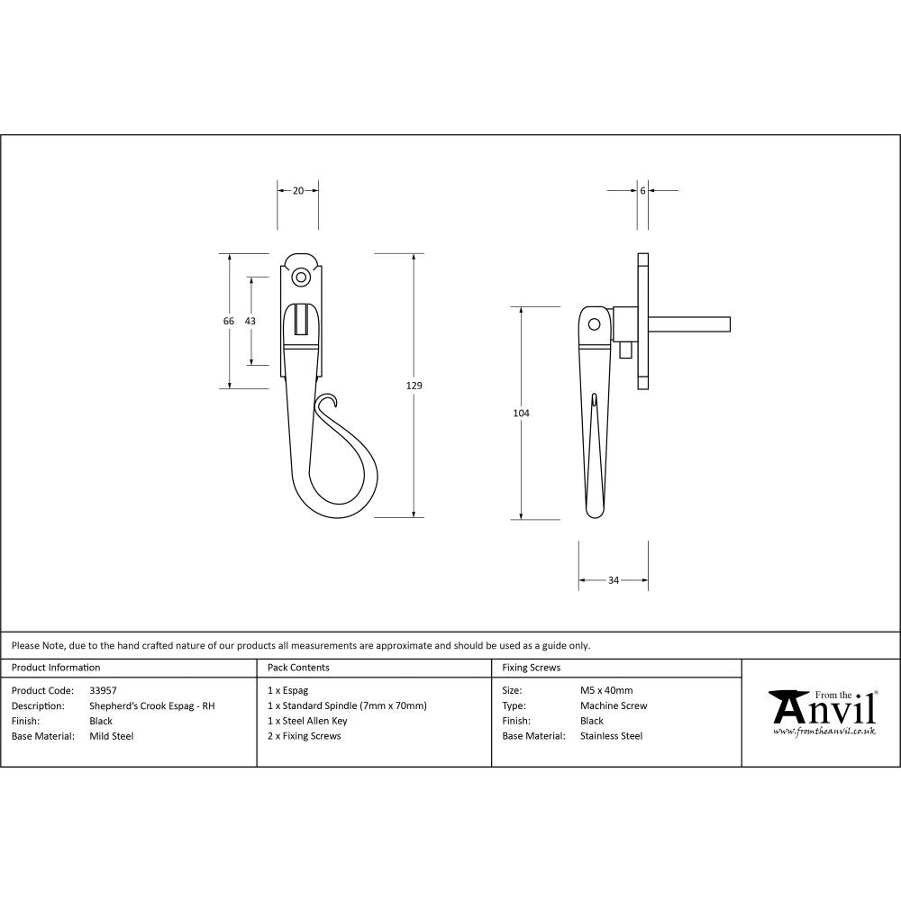 This is an image showing From The Anvil - Black Shepherd's Crook Espag - RH available from trade door handles, quick delivery and discounted prices