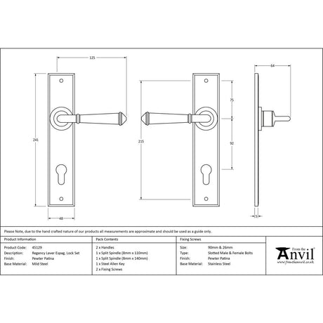 This is an image showing From The Anvil - Pewter Regency Lever Espag. Lock Set available from trade door handles, quick delivery and discounted prices