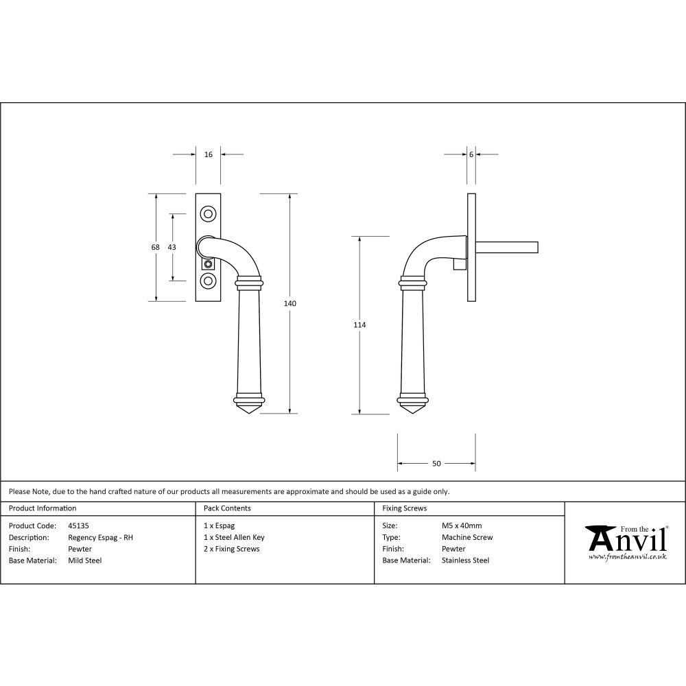This is an image showing From The Anvil - Pewter Regency Espag - RH available from trade door handles, quick delivery and discounted prices