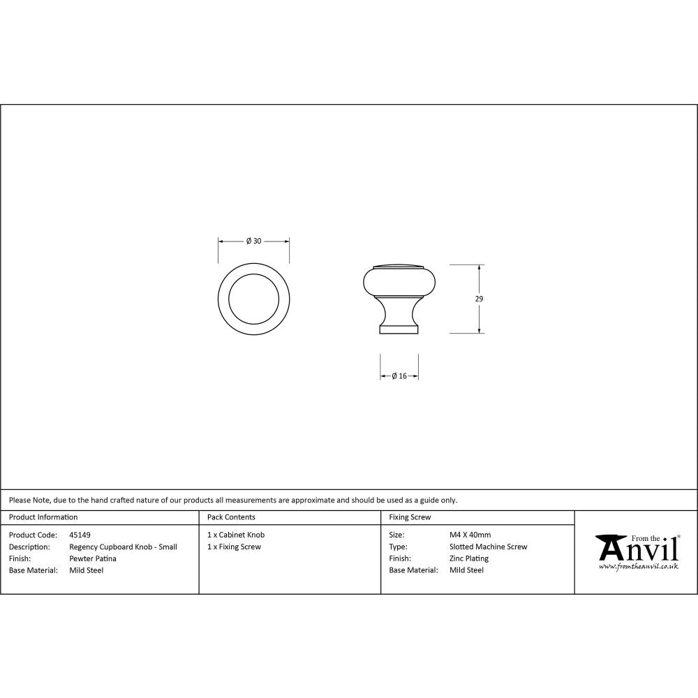 This is an image showing From The Anvil - Pewter Regency Cabinet Knob - Small available from trade door handles, quick delivery and discounted prices