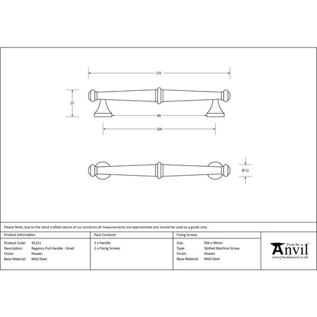 This is an image showing From The Anvil - Pewter Regency Pull Handle - Small available from trade door handles, quick delivery and discounted prices