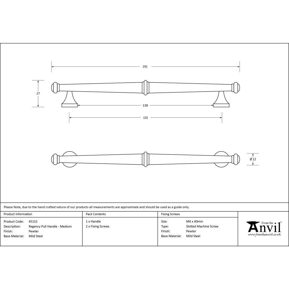 This is an image showing From The Anvil - Pewter Regency Pull Handle - Medium available from trade door handles, quick delivery and discounted prices