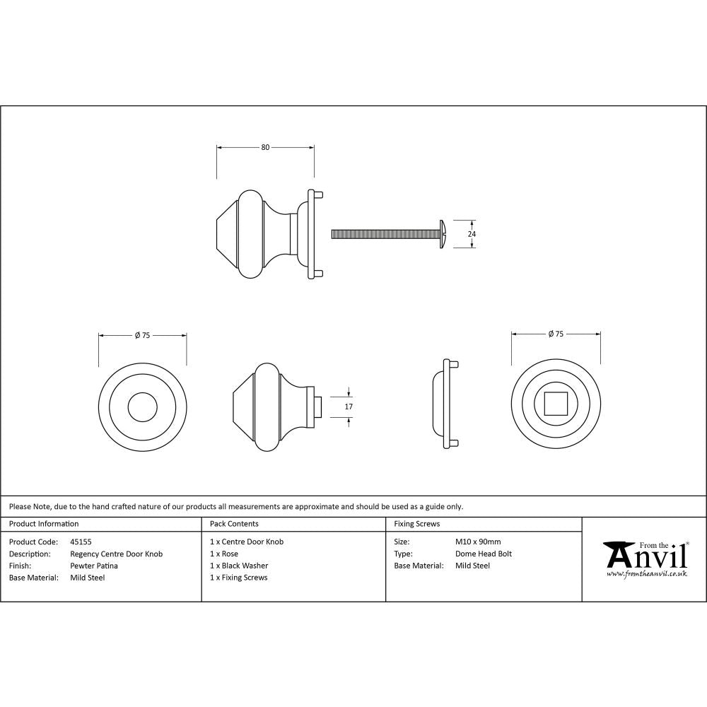 This is an image showing From The Anvil - Pewter Regency Centre Door Knob available from trade door handles, quick delivery and discounted prices