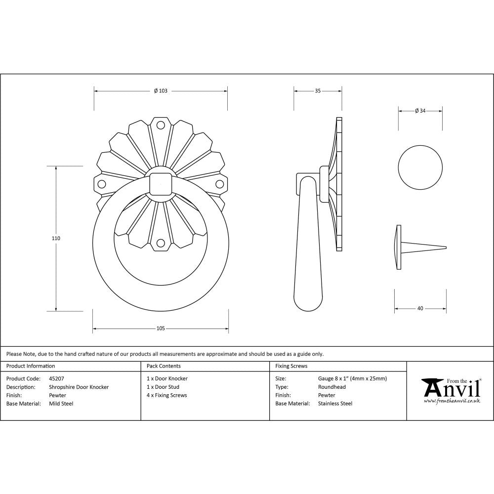 This is an image showing From The Anvil - Pewter Shropshire Door Knocker available from trade door handles, quick delivery and discounted prices