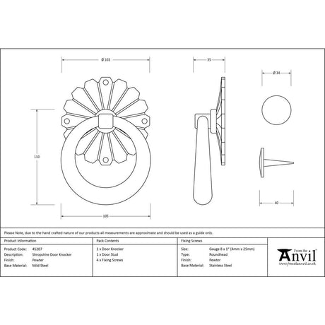 This is an image showing From The Anvil - Pewter Shropshire Door Knocker available from trade door handles, quick delivery and discounted prices