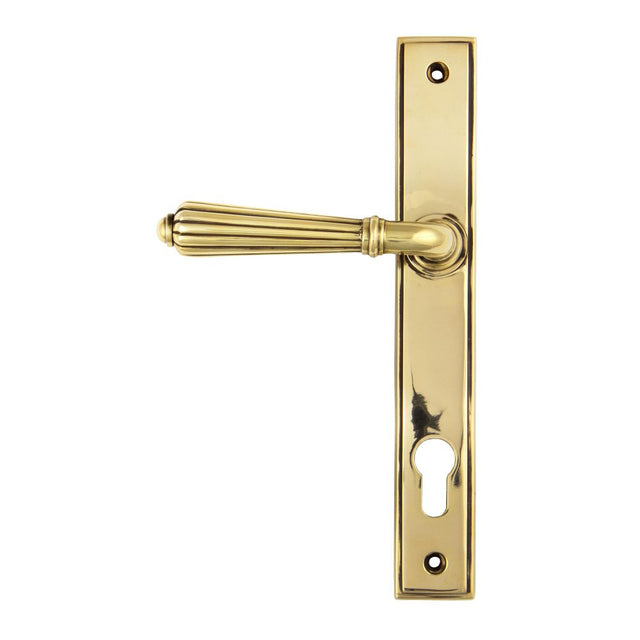 This is an image showing From The Anvil - Aged Brass Hinton Slimline Lever Espag. Lock Set available from trade door handles, quick delivery and discounted prices