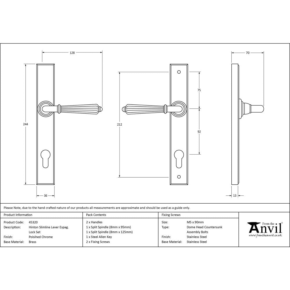 This is an image showing From The Anvil - Polished Chrome Hinton Slimline Lever Espag. Lock Set available from trade door handles, quick delivery and discounted prices