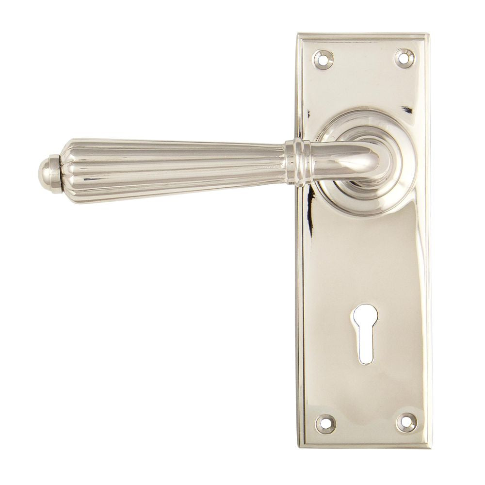 This is an image showing From The Anvil - Polished Nickel Hinton Lever Lock Set available from trade door handles, quick delivery and discounted prices