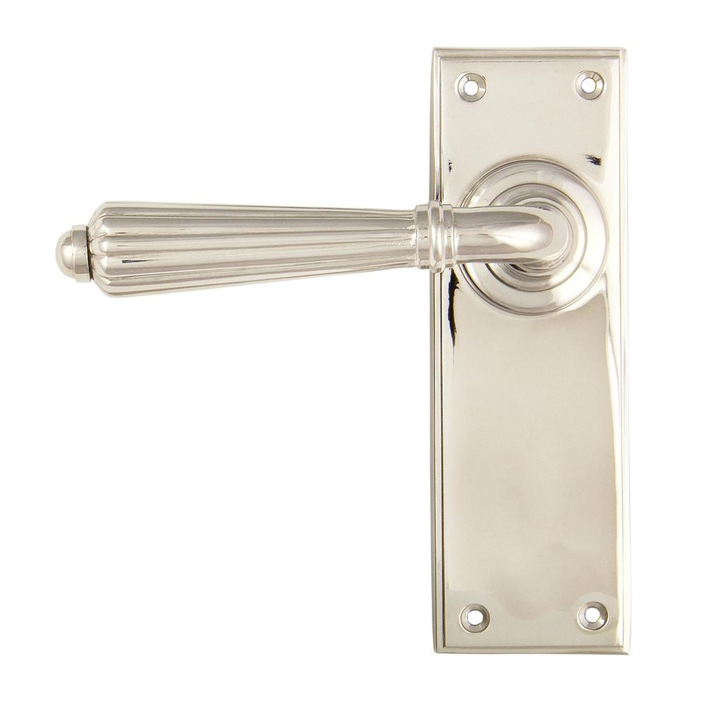 This is an image showing From The Anvil - Polished Nickel Hinton Lever Latch Set available from trade door handles, quick delivery and discounted prices