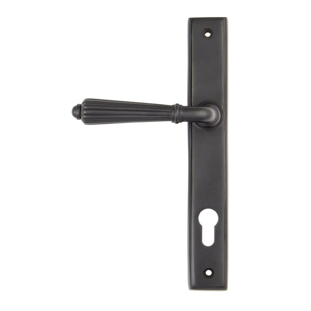 This is an image showing From The Anvil - Aged Bronze Hinton Slimline Lever Espag. Lock Set available from trade door handles, quick delivery and discounted prices