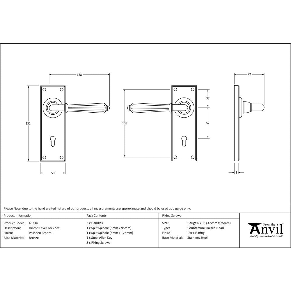 This is an image showing From The Anvil - Polished Bronze Hinton Lever Lock Set available from trade door handles, quick delivery and discounted prices