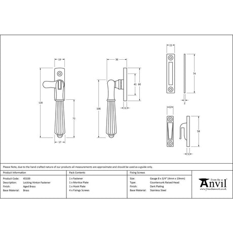 This is an image showing From The Anvil - Aged Brass Locking Hinton Fastener available from trade door handles, quick delivery and discounted prices