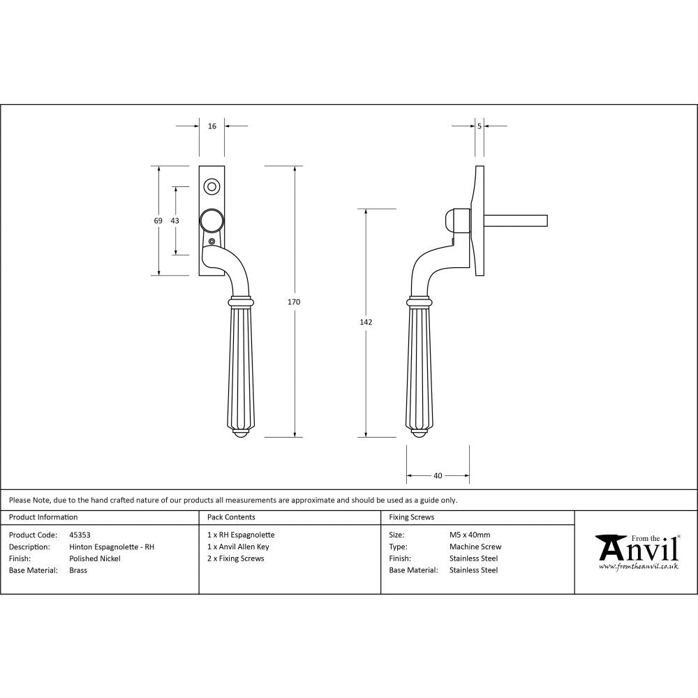 High quality image of From The Anvil - Polished Nickel Hinton Espag - RH | Sku. 45353 | Trade Door Handles, Kendal.