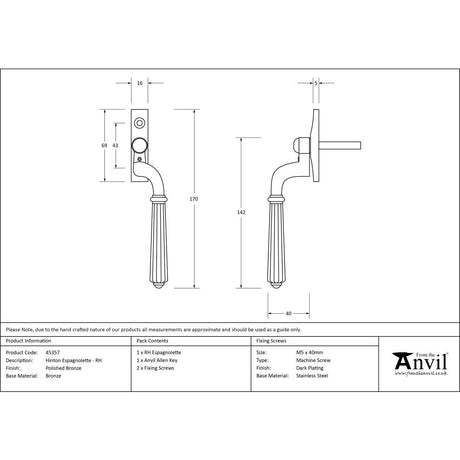 High quality image of From The Anvil - Polished Bronze Hinton Espag - RH | Sku. 45357 | Trade Door Handles, Kendal.