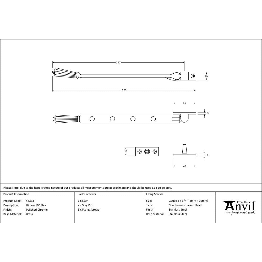 This is an image showing From The Anvil - Polished Chrome 10" Hinton Stay available from trade door handles, quick delivery and discounted prices