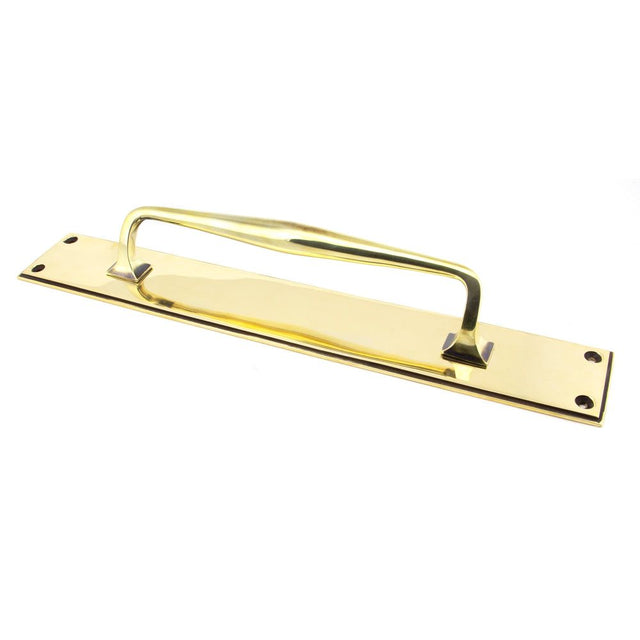 This is an image showing From The Anvil - Aged Brass 425mm Art Deco Pull Handle on Backplate available from trade door handles, quick delivery and discounted prices