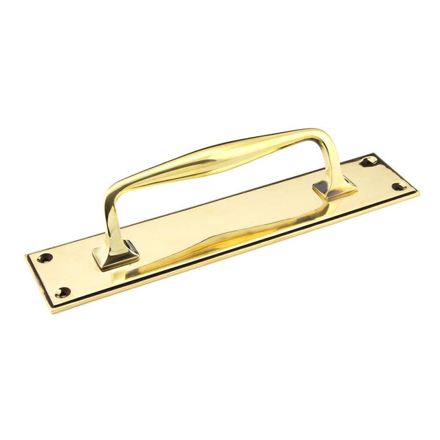 This is an image showing From The Anvil - Aged Brass 300mm Art Deco Pull Handle on Backplate available from trade door handles, quick delivery and discounted prices