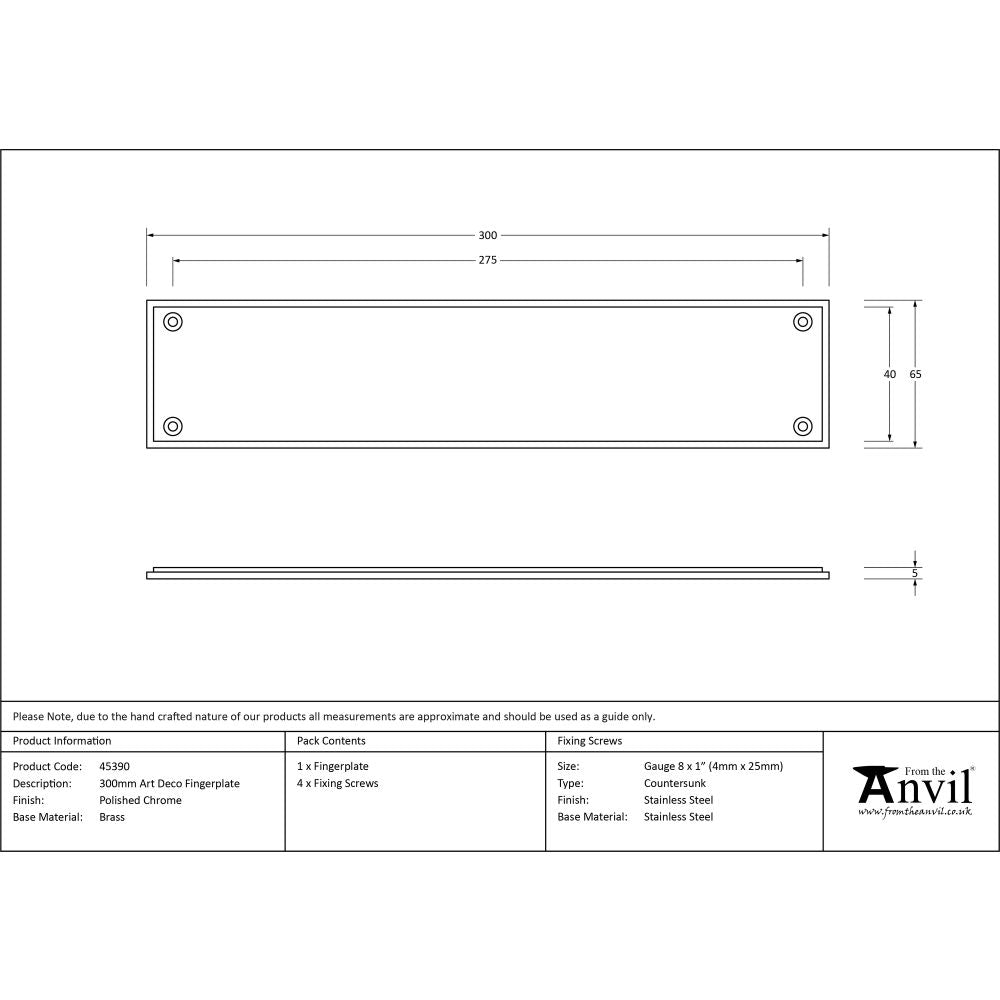 This is an image showing From The Anvil - Polished Chrome 300mm Art Deco Fingerplate available from trade door handles, quick delivery and discounted prices