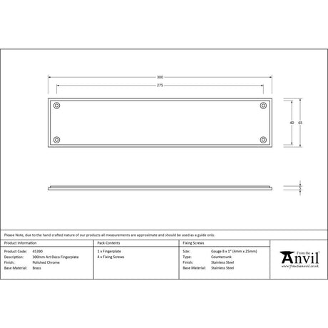 This is an image showing From The Anvil - Polished Chrome 300mm Art Deco Fingerplate available from trade door handles, quick delivery and discounted prices