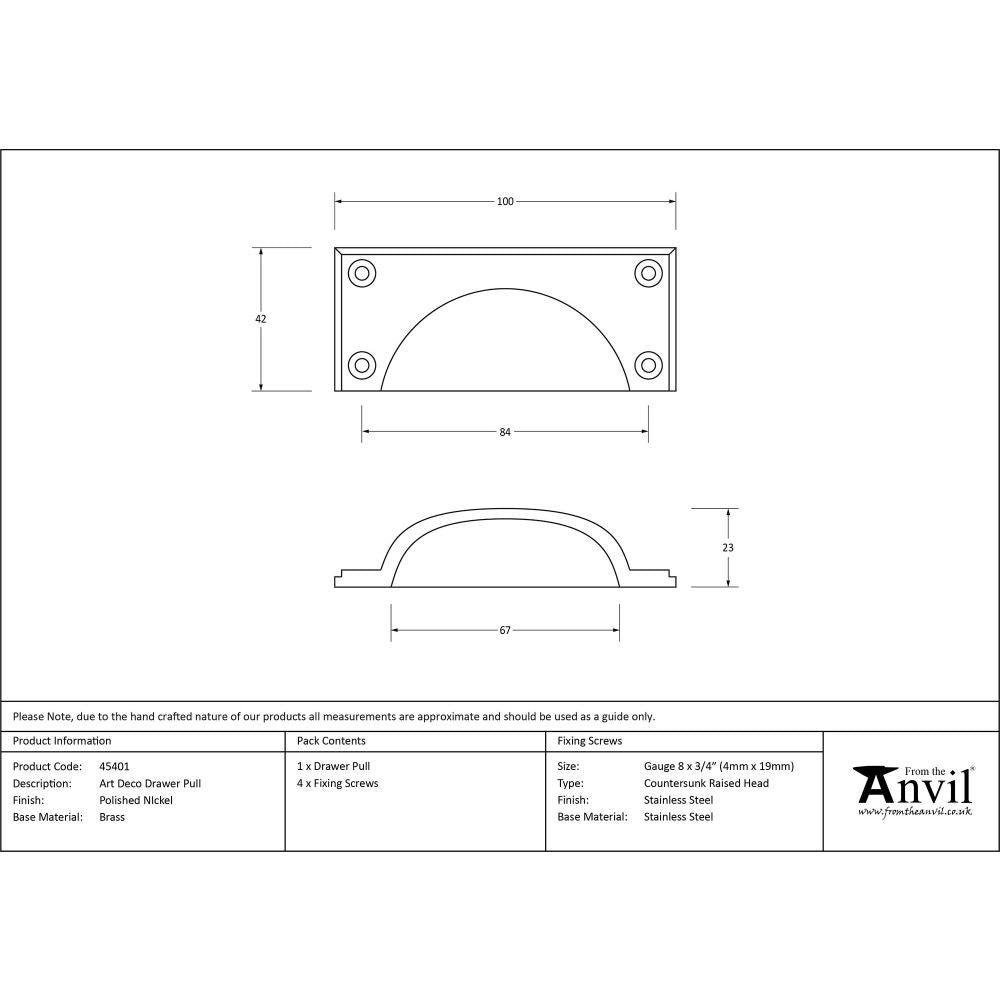 This is an image showing From The Anvil - Polished Nickel Art Deco Drawer Pull available from trade door handles, quick delivery and discounted prices