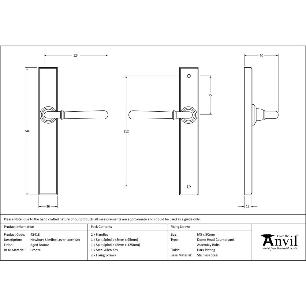 This is an image showing From The Anvil - Aged Bronze Newbury Slimline Lever Latch Set available from trade door handles, quick delivery and discounted prices