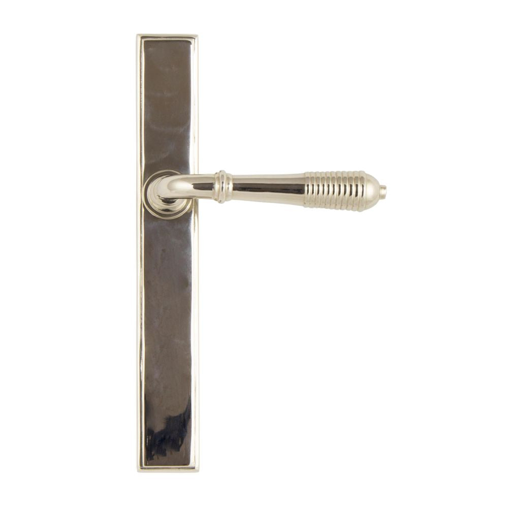 This is an image showing From The Anvil - Polished Nickel Reeded Slimline Lever Latch Set available from trade door handles, quick delivery and discounted prices