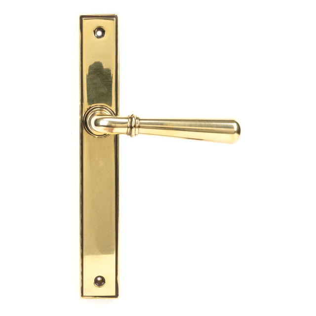 This is an image showing From The Anvil - Aged Brass Newbury Slimline Lever Latch Set available from trade door handles, quick delivery and discounted prices