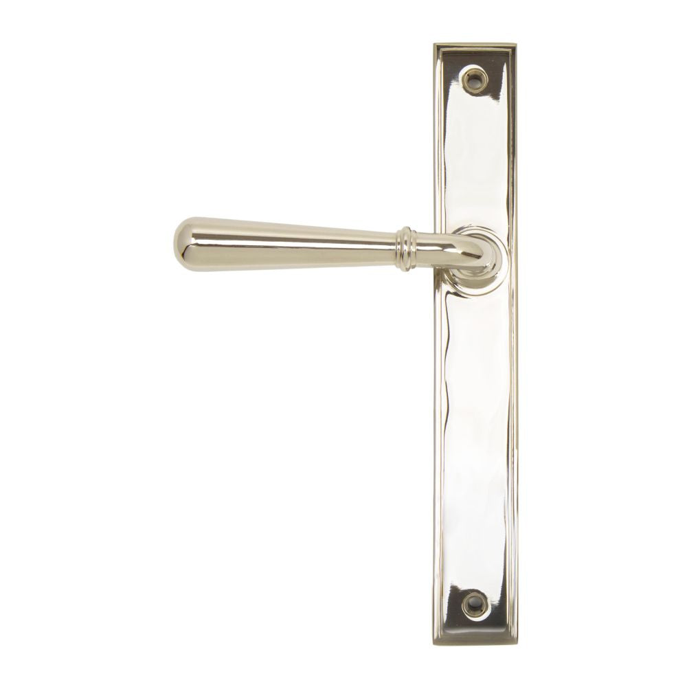 This is an image showing From The Anvil - Polished Nickel Newbury Slimline Lever Latch Set available from trade door handles, quick delivery and discounted prices