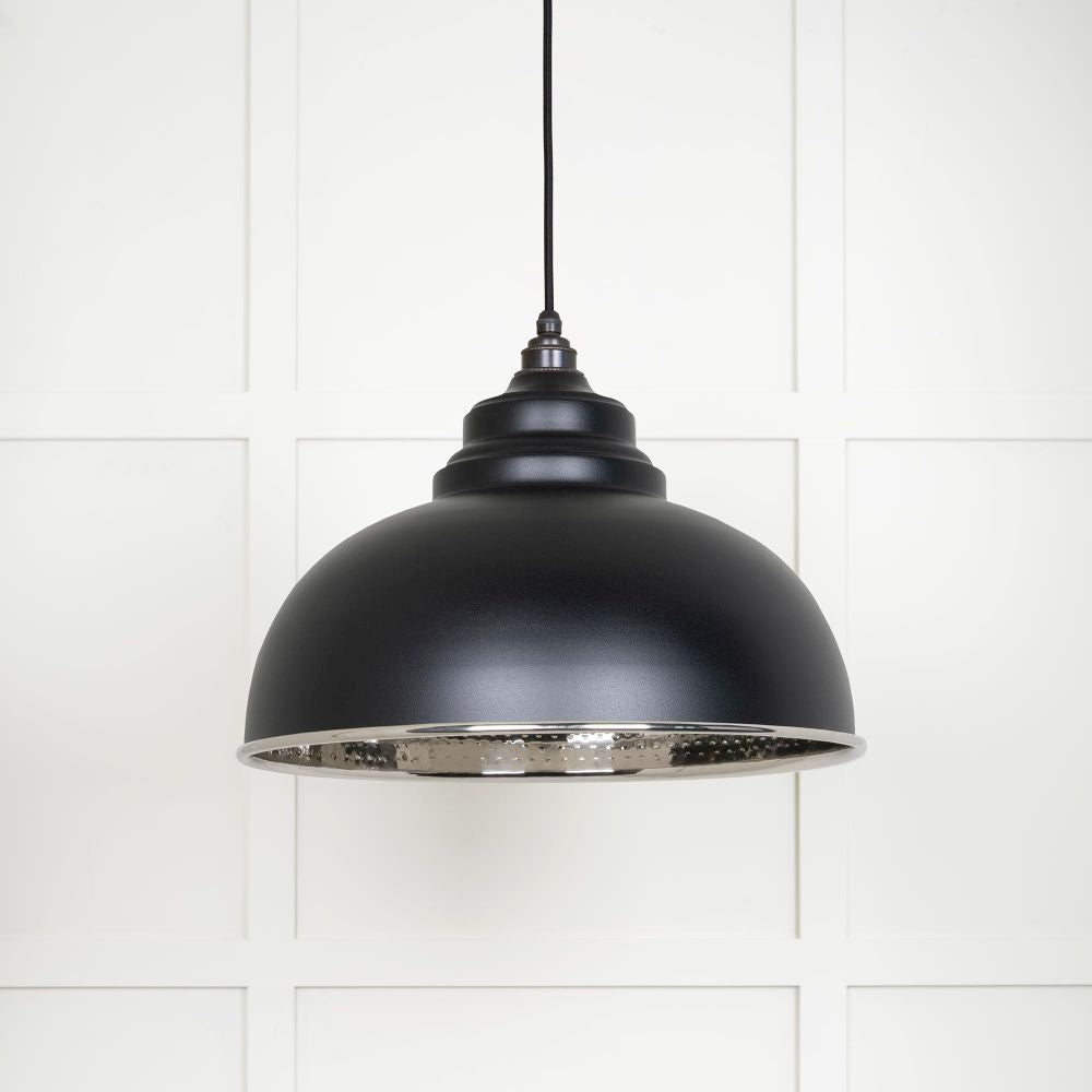 This is an image showing From The Anvil - Hammered Nickel Harborne Pendant in Elan Black available from trade door handles, quick delivery and discounted prices