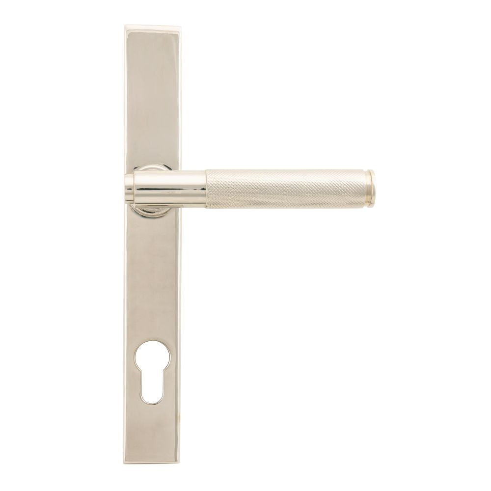 This is an image showing From The Anvil - Polished Nickel Brompton Slimline Lever Espag. Lock Set available from trade door handles, quick delivery and discounted prices