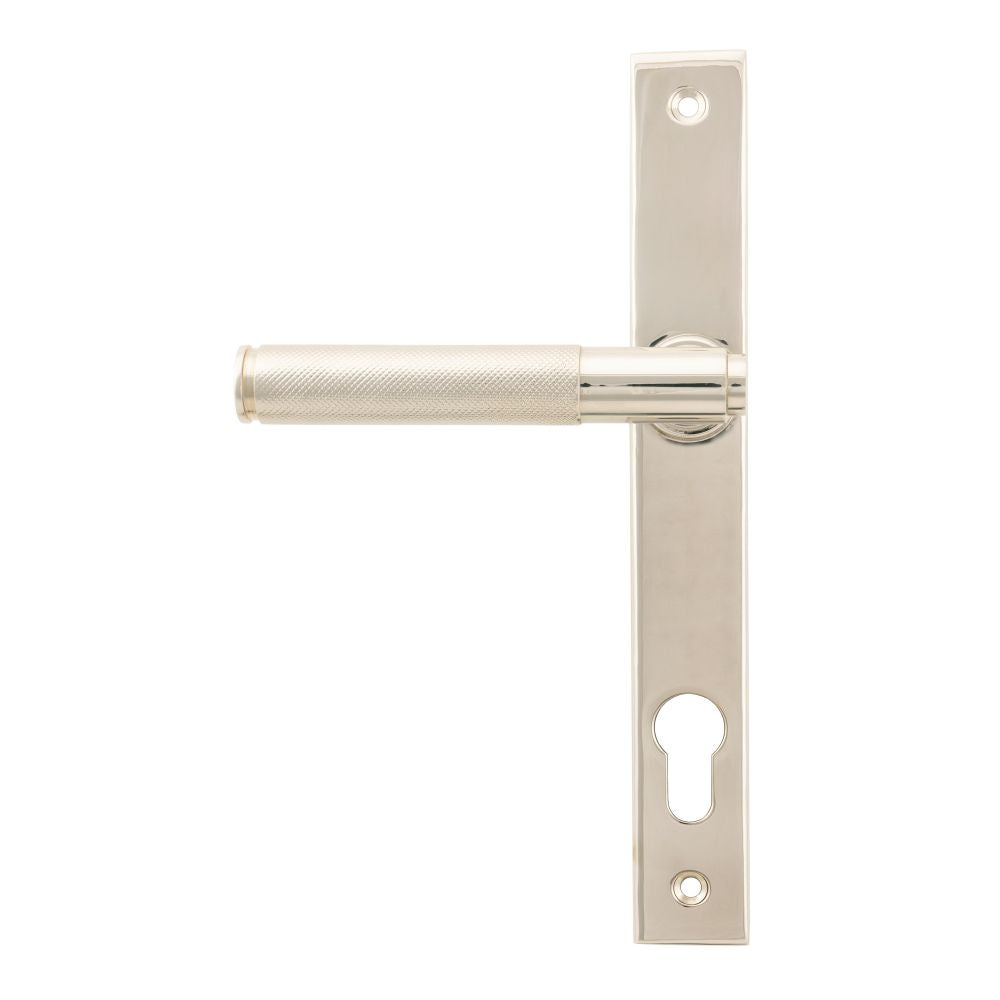 This is an image showing From The Anvil - Polished Nickel Brompton Slimline Lever Espag. Lock Set available from trade door handles, quick delivery and discounted prices