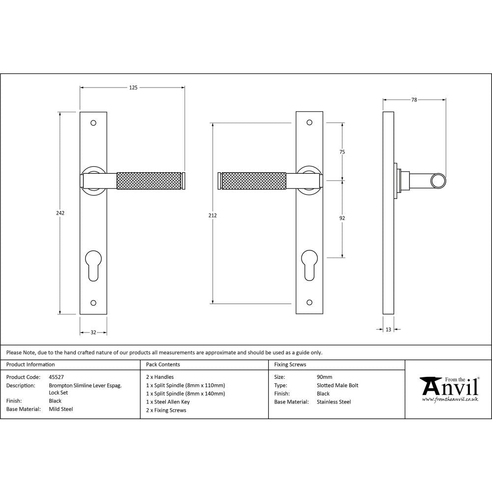 This is an image showing From The Anvil - Black Brompton Slimline Lever Espag. Lock Set available from trade door handles, quick delivery and discounted prices