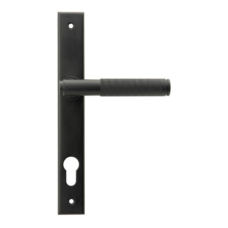 This is an image showing From The Anvil - Matt Black Brompton Slimline Lever Espag. Lock Set available from trade door handles, quick delivery and discounted prices