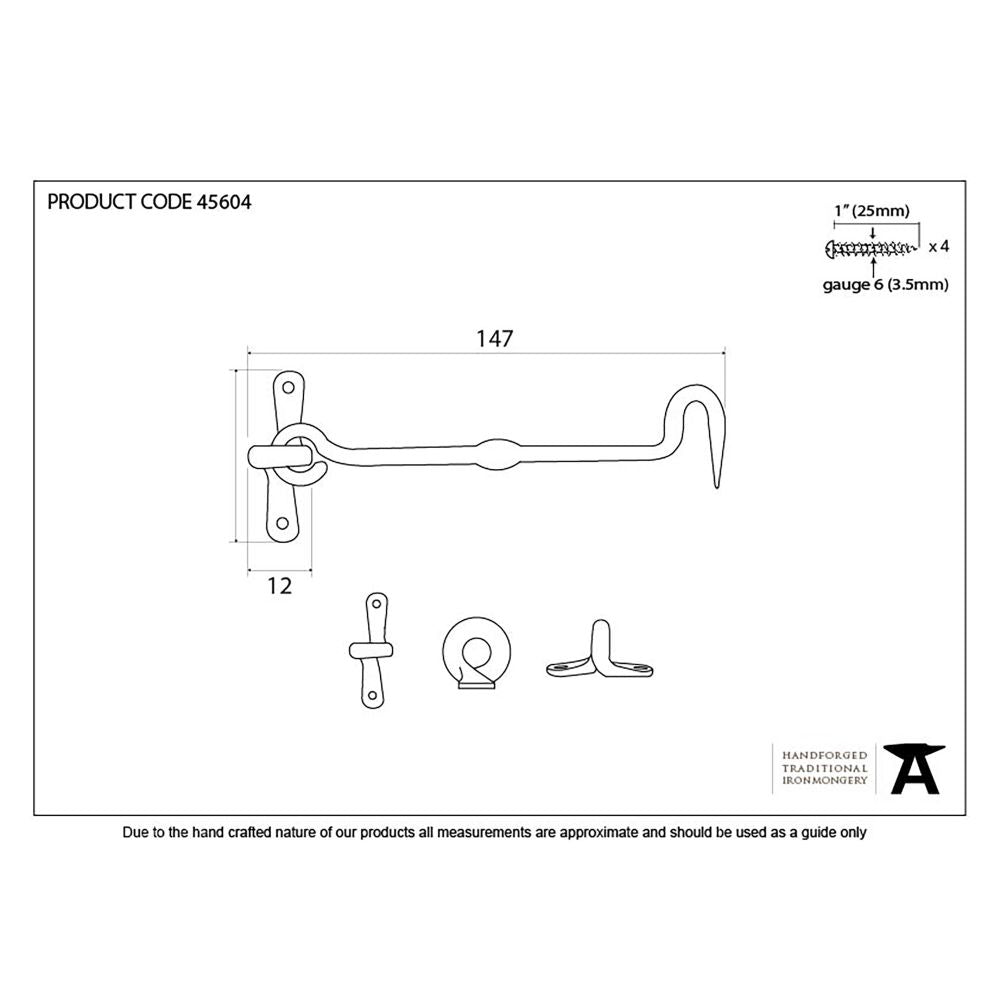 This is an image showing From The Anvil - External Beeswax 6" Forged Cabin Hook available from trade door handles, quick delivery and discounted prices